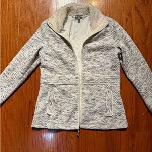 T By Talbots Jacket small salt-pepper Heather Full Zip Fleece collar Activewear